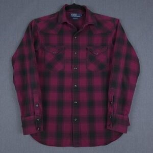 Polo Ralph Lauren Western Pearl Snap Shirt Mens Small Purple Plaid Long Sleeve